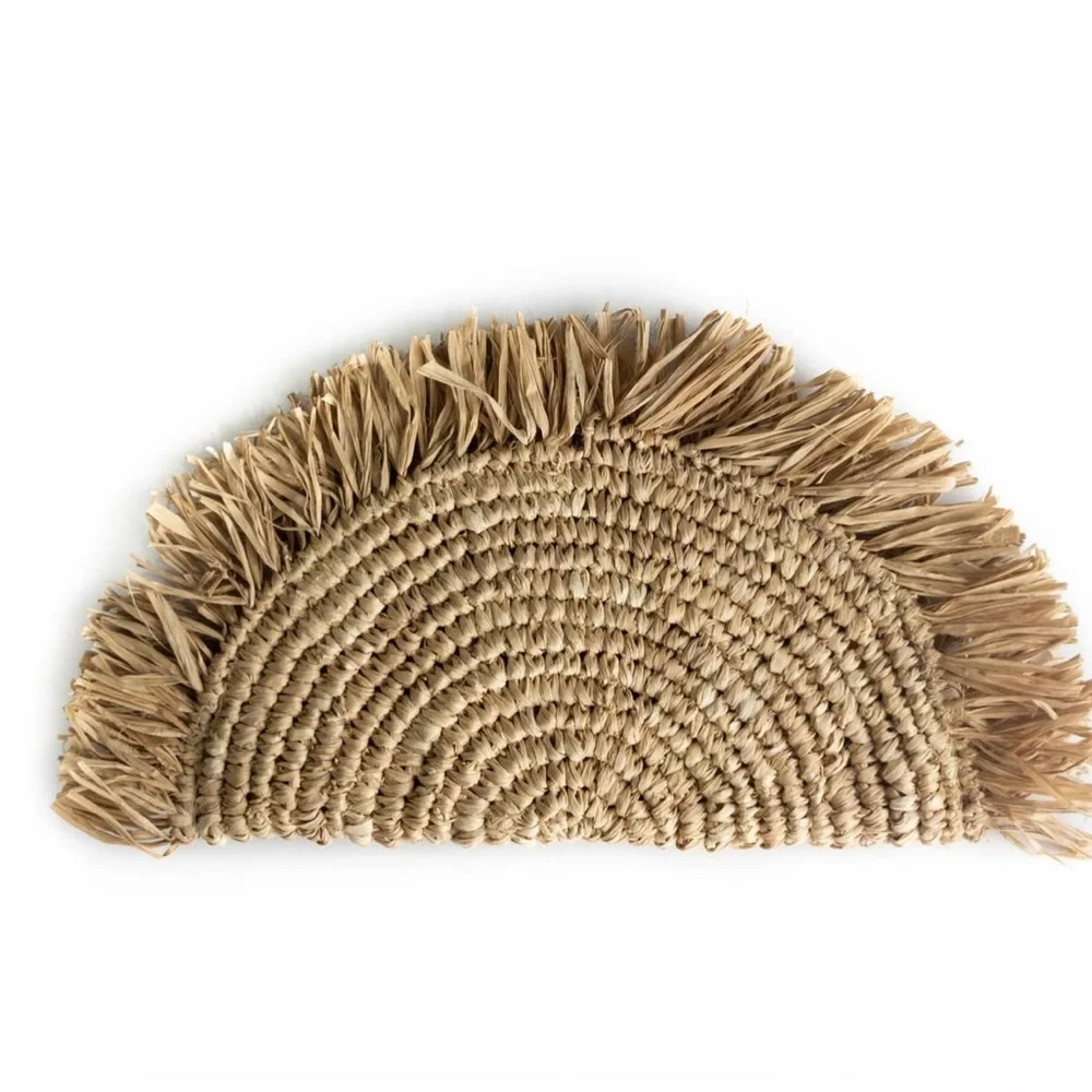Straw Grass Rafia Clutch with Fringe - Picture 2 of 5